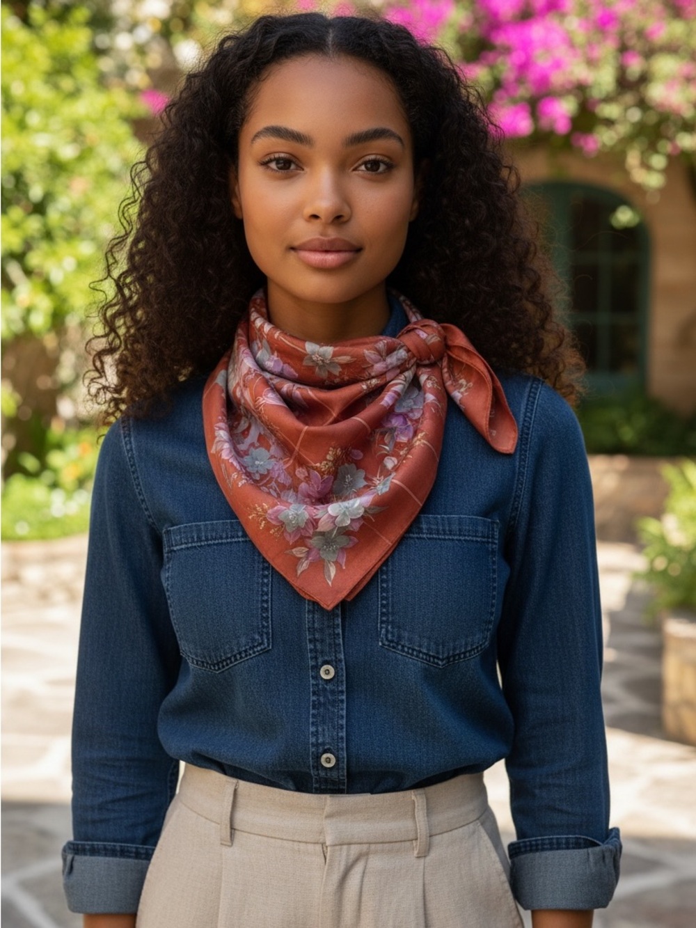 Christian Doir Handkerchief Scarf Floral Authentic